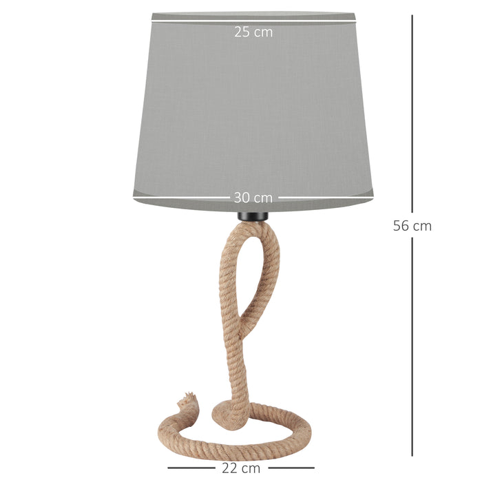 Farmhouse-Inspired Rope Base Table Lamp - E27 LED/Halogen Compatible, Fabric Shade - Ideal for Bedroom, Living Room, or Study Desk Lighting