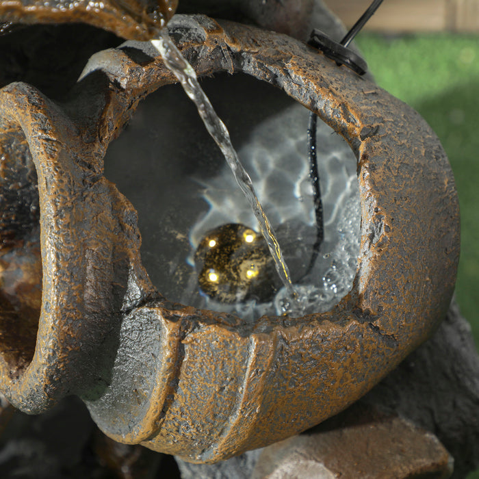 Solar-Powered 4-Tier Jar Fountain with LED Illumination - Cascading Waterfall Feature with Pump for Garden & Patio - Eco-Friendly Indoor/Outdoor Decor, 72cm Tall