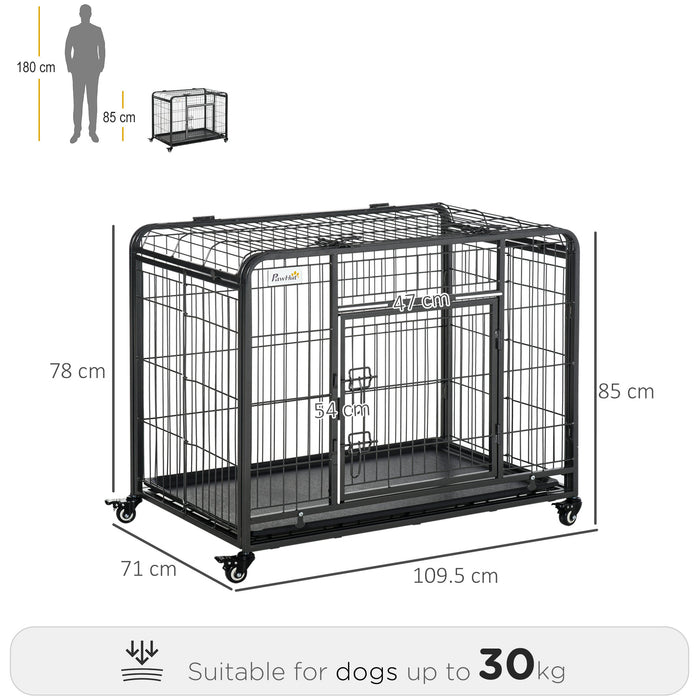 Heavy Duty Foldable Dog Crate - Double-Door Pet Cage with Removable Tray and Lockable Wheels - Durable Indoor Kennel and Playpen for Dogs