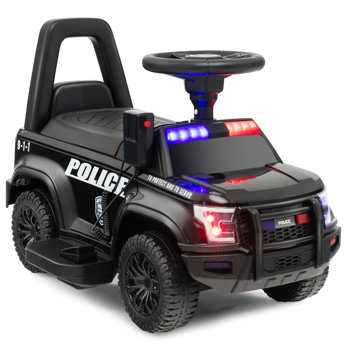 6V Kids Ride On - Police Car with Side Megaphone in Black - Perfect for Aspiring Young Officers