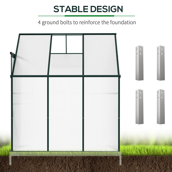 Heavy Duty Aluminium Walk-In Greenhouse - Polycarbonate Panels with Roof Vent, Green, 192x127x220 cm - Ideal for Plants, Herbs & Vegetables Gardening Enthusiasts