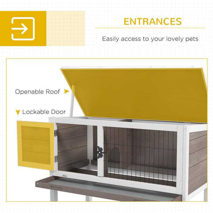 Wooden Pet Habitat for Small Animals - Spacious Bunny & Guinea Pig Hutch with Built-In Tray and Openable Asphalt Roof - Ideal for Garden Settings and Animal Comfort (84 x 43 x 70 cm, Brown)
