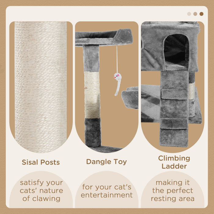 Kitten Kitty Cat Tree with Scratching Post - Grey Indoor Climbing Tower & Activity Centre - Ideal for Playful Cats and Scratch-Loving Kittens