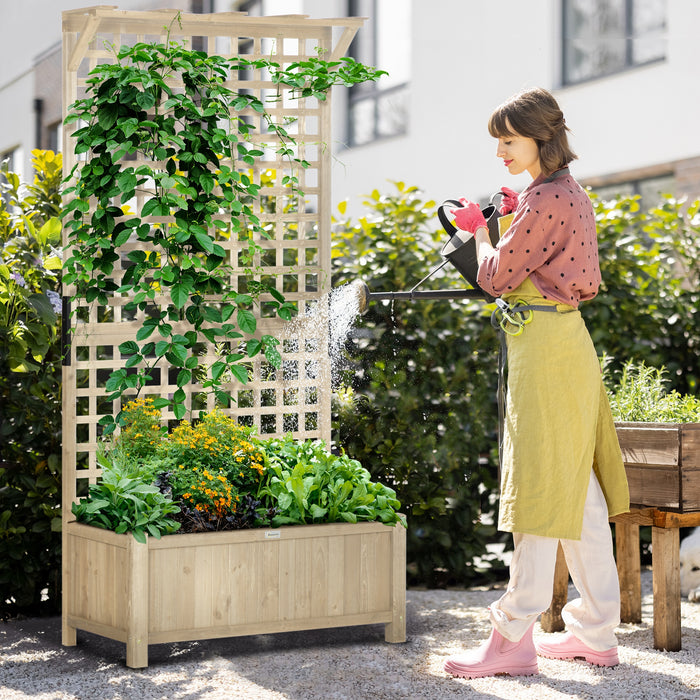 Wooden Raised Garden Bed with Trellis - Drainage Holes, Climbing Plant Support - Ideal for Growing Vegetables and Flowers in Small Spaces