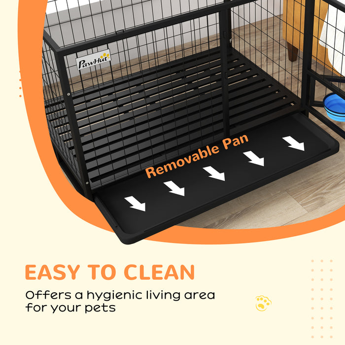 Heavy Duty 43" Dog Crate with Wheels - Includes Bowl Holder, Removable Tray, Detachable Top, Double Doors - Ideal for Large to Extra Large Dogs