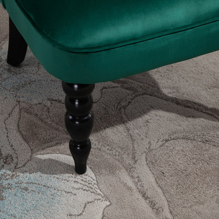 Velvet Wingback Accent Chair - Button Tufted, Rubber Wood Legs, Stylish Dark Green - Elegant Seating for Living Room and Bedroom