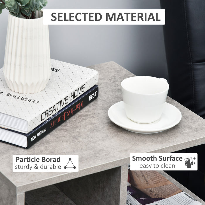 3-Tier Side Table with Open Storage - Living Room End Table Organizer, Cement Color - Ideal for Space Saving & Home Décor