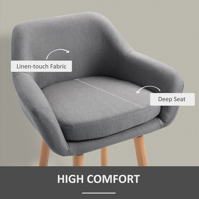 Modern Upholstered Bar Chairs, Set of 2 - Metal Frame with Solid Wood Legs, Grey Fabric - Stylish Seating for Living and Dining Spaces