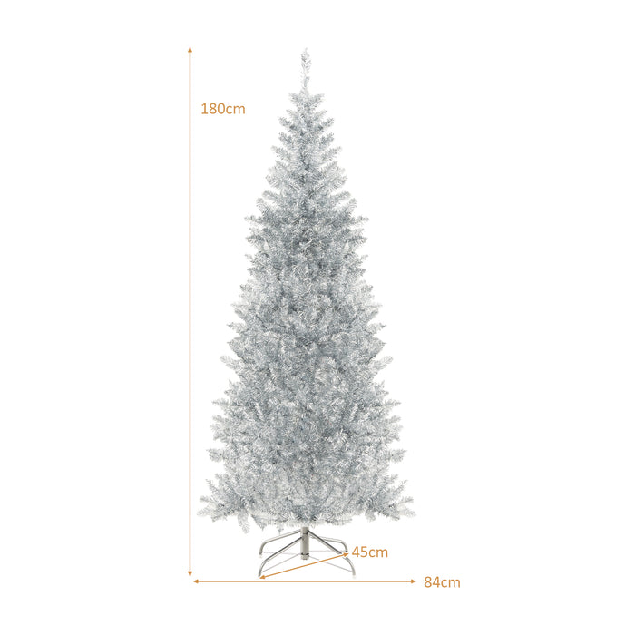 Slim Hinged - Pencil Christmas Tree with Tinsel Leaves - Ideal for Compact Spaces