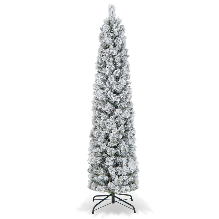 Slim Flocked Christmas Tree - 180cm Tall with Incandescent Lights - Ideal for Minimalist Holiday Decorations