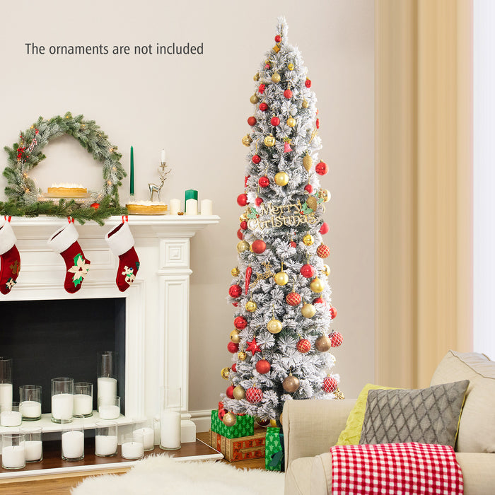 Slim Flocked Christmas Tree - 180cm Tall with Incandescent Lights - Ideal for Minimalist Holiday Decorations