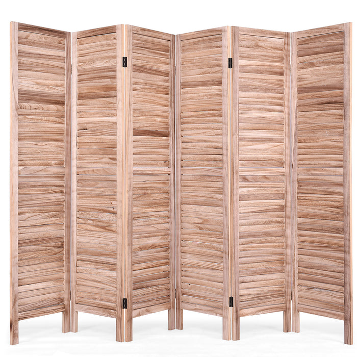 Foldable 6-Panel Wooden Room Divider - Hinged Design in Elegant Brown - Ideal for Space Management and Privacy