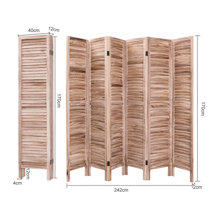Foldable 6-Panel Wooden Room Divider - Hinged Design in Elegant Brown - Ideal for Space Management and Privacy