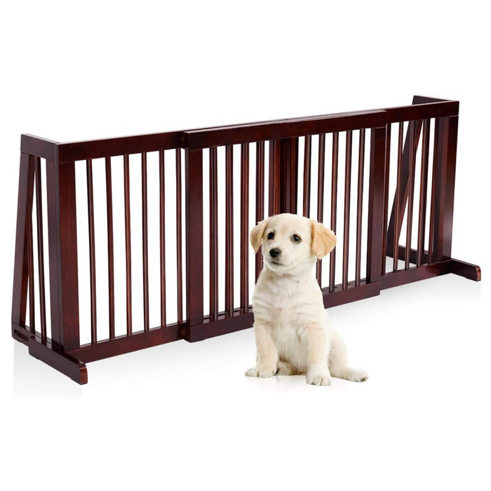 Wooden Freestanding Extending Pet Gate - Child and Pet Safety Barrier for Stairs - Provides Preventive Measures for Accidents at Home