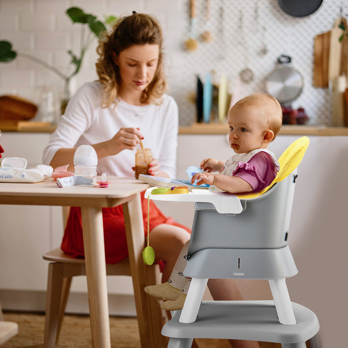 6-in-1 Baby High Chair, Model: Gray - Featuring 5-Point Harness and Detachable Tray - Ideal for Ensuring Safety and Convenience During Mealtime