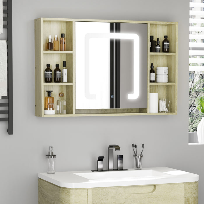 LED Illuminated Bathroom Mirror Cabinet - Wall Mounted, Dimmable, with Adjustable Shelf and Mirrored Door - Ideal for Enhanced Natural Lighting and Storage in Bathroom Spaces