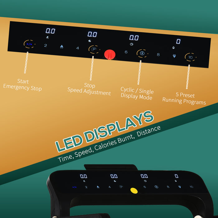 600W Motorized Treadmill with 12 Programs - High-Speed 10km/h, Safety Button, LCD Display, Foldable Design with Portable Wheels - Ideal for Home and Office Cardio Workouts