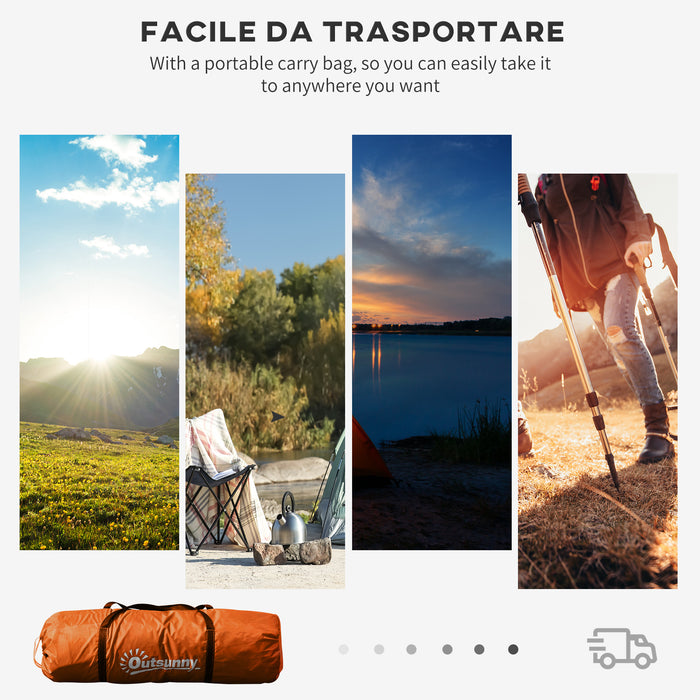 4-6 Person Double Bedroom Tunnel Tent - Outdoor Camping Sun Shelter with UV Protection, Orange - Ideal for Family or Group Hiking Adventures