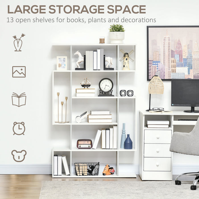 5-Tier Modern Bookcase with 13 Open Shelves - Freestanding Decorative Storage for Home Office, Study - Ideal for Organization and Display, White