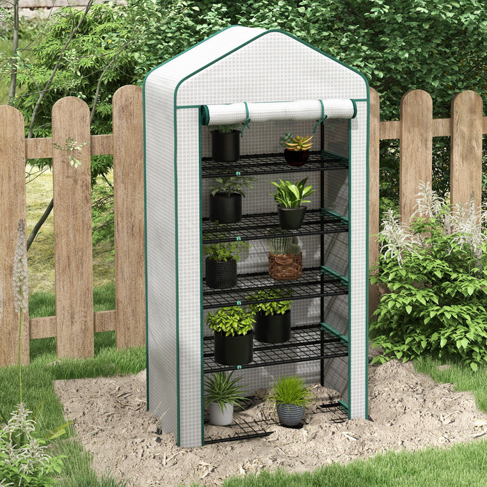 5 Tier Widened Mini Greenhouse with Sturdy PE Cover - Portable Gardening House with Roll-Up Zipper Door and Metal Wire Shelves - Ideal for Plant Protection and Growth, 193x90x49 cm, White