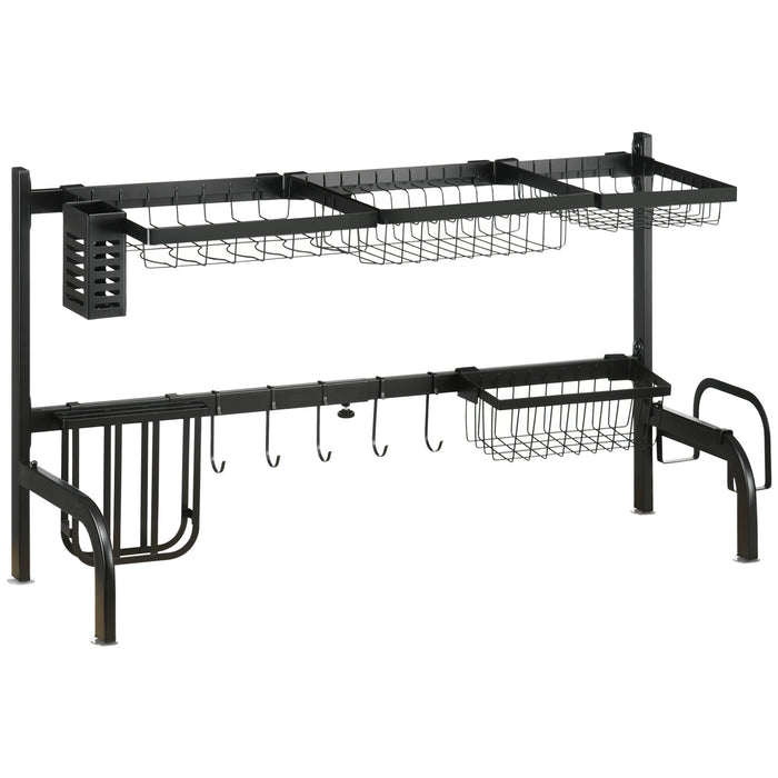 2-Tier Adjustable Over-the-Sink Dish Rack - Space-Saving Kitchen Organizer for Drying Dishes - Ideal for Small Homes & Apartments