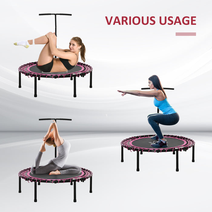 45" Round Mini Trampoline Rebounder with Adjustable Handle - Indoor/Outdoor Jumping Fitness Equipment in Pink - Ideal for Kids and Adult Exercise