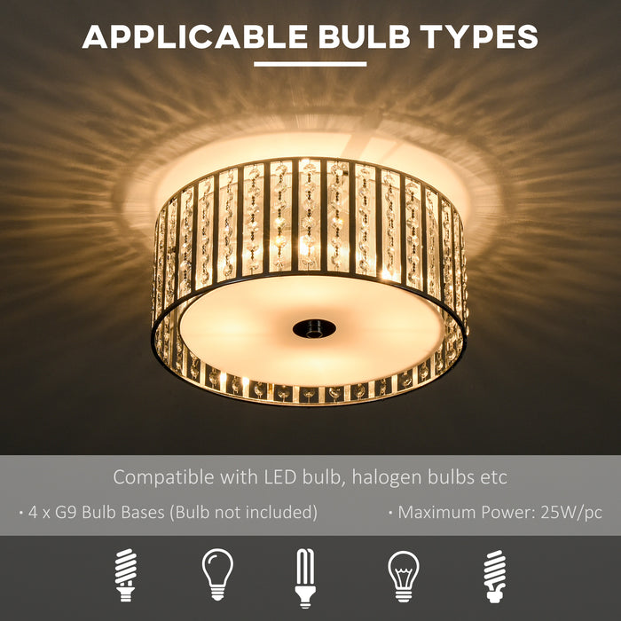 Modern K9 Crystal Chandelier - Double Layer Lampshade Round Ceiling Fixture with G9 Bulbs - Elegant Pendant Lighting for Living Rooms