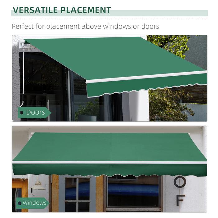 Manual Retractable Awning - 4m x 3m Green Patio Sun Shade Canopy Shelter - Ideal for Outdoor Comfort and Entertaining