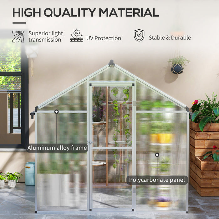 Polycarbonate Walk-In Greenhouse 6x8ft - Sturdy Construction with Rain Gutters, Door, and Window - Perfect for Growing Garden Plants and Vegetables