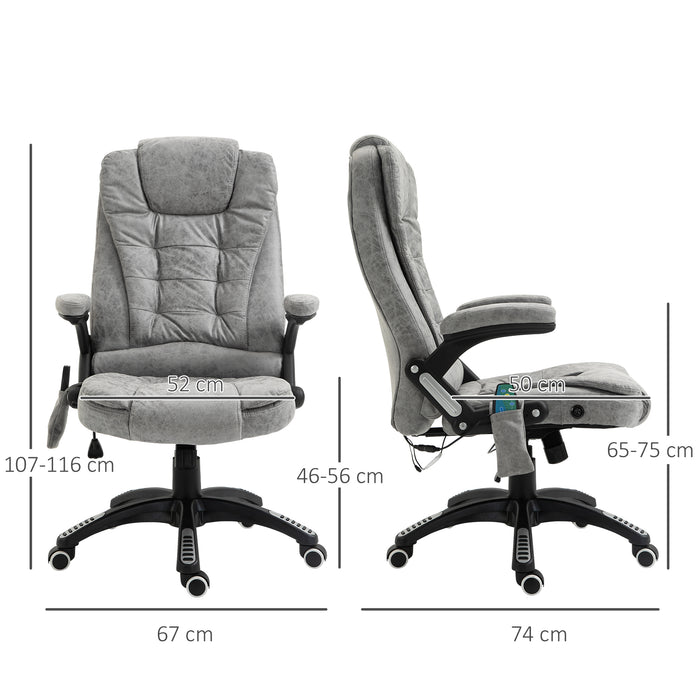 Heated Massage Recliner Chair with Microfiber Upholstery - 6-Point Vibrating Office Chair with 360° Swivel and Casters - Comfortable Seating Solution for Stress Relief and Relaxation, Grey