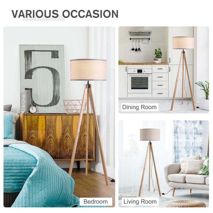 Elegant 5ft Wooden Tripod Floor Lamp - E27 Bulb Compatible with Versatile Home and Office Use - Free Standing Design in Beige