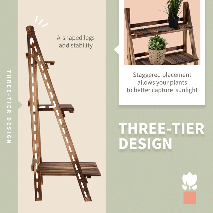 3-Tier Wooden Folding Plant Stand - Display Ladder for Flowers, Garden Planters, Herbs with Storage Shelves - Ideal for Gardeners, Space-Saving Rack