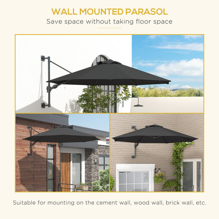 Wall-Mounted Garden Parasol - Ventilated Patio Sun Shade Canopy in Charcoal Grey - Ideal Outdoor Solution for UV Protection and Comfort