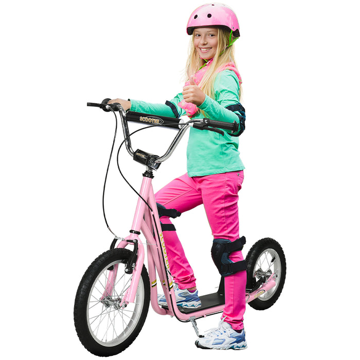 Teen Scooter with Rubber Wheels - Adjustable Handlebar, Dual Brakes, and Kickstand - Ideal for Kids 5+ Years, Pink