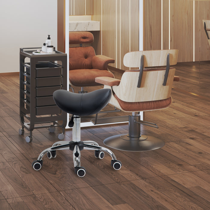 Hydraulic Saddle Stool - 360° Rotating, Height-Adjustable, Faux Leather Salon Spa Chair with Rolling Base - Ideal for Massage Therapists and Beauticians