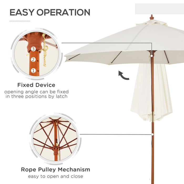 Wooden Garden Parasol 2.5m - Outdoor Patio Sun Shade with Top Air Vent, Market Umbrella Canopy in Cream White - Ideal for Garden Elegance and UV Protection