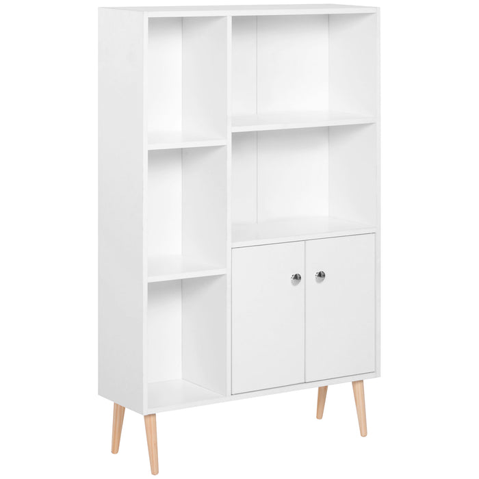 Open Bookcase with Storage Cabinet - Free-Standing Wooden Display Unit with Shelves and Two Doors - Versatile Organization for Home or Office