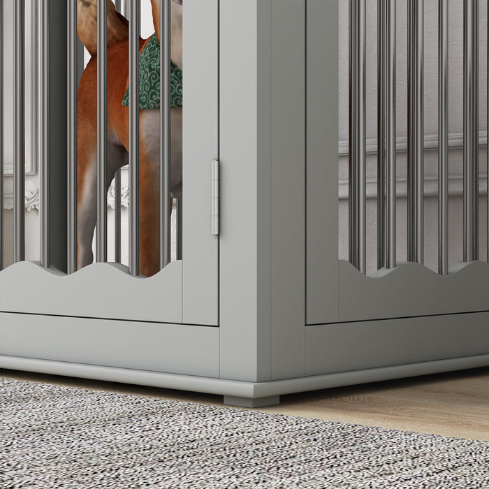 Large Three-Door Furniture-Style Dog Crate - Indoor Pet Enclosure with Locking Mechanism - Ideal for Big Dogs and Home Safety