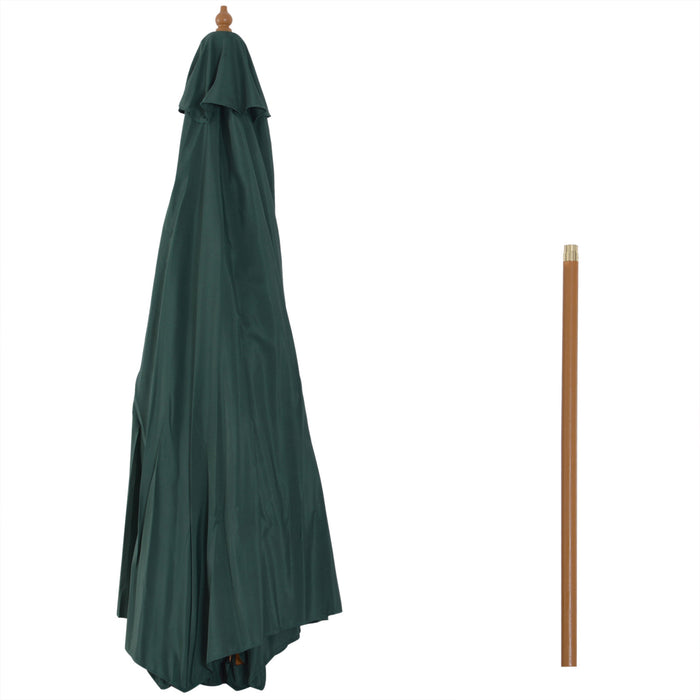 Wooden Patio Umbrella 3m - Pulley-Operated Garden Parasol with 8 Ribs in Dark Green - Ideal for Outdoor Shade and Relaxation