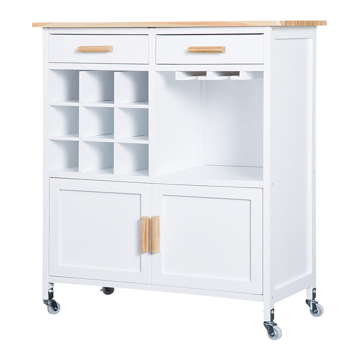 Kitchen Serving Trolley - Rolling Sideboard Island with Storage, Drawers, Doors, and Wine Racks - Portable Utility Cart for Dining and Entertainment