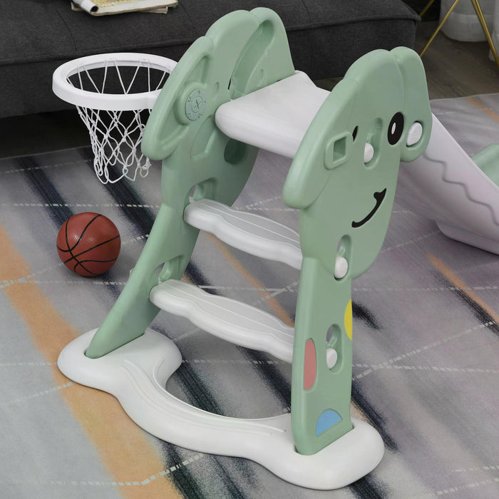 Toddler Climber and Slide Combo with Basketball Hoop - Freestanding Playground Set for Kids, 2-6 Years - Indoor & Outdoor Fun, Easy Assembly, Green