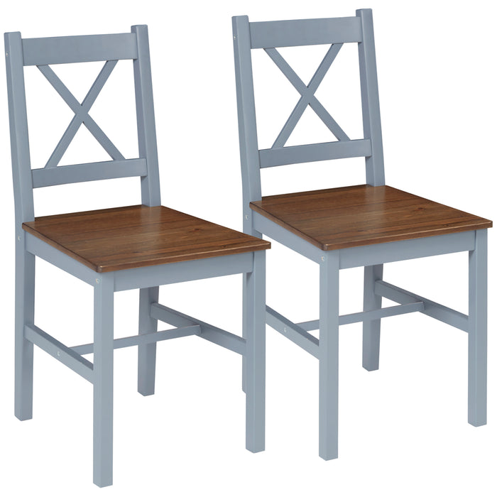 Pine Wood Cross Back Dining Chairs - Sturdy Kitchen Furniture Set of 2, Grey Finish - Perfect for Dining Room and Living Room Comfort