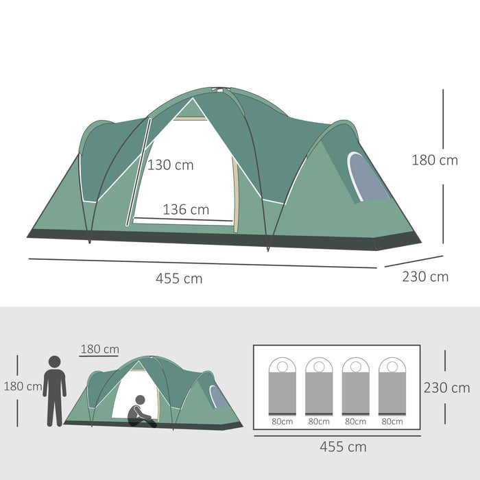 5-6 Person Waterproof Dome Tent - Outdoor Hiking Camping Shelter with UV Protection, 3000mm Water Resistance - Ideal for Family and Group Adventures in Dark Green