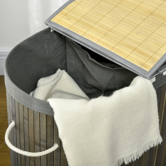 Bamboo Laundry Basket - 100L Dual-Section Hamper with Removable Liner and Lid, 62.5x37x60.5cm - Ideal for Sorting and Organizing Laundry