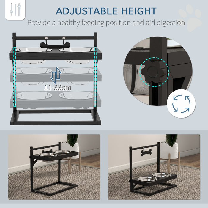 Elevated Pet Feeding Bowls with Stand - Adjustable Height for Small to Large Dogs, Sturdy Design - Black Comfort Dining Solution for Your Canine