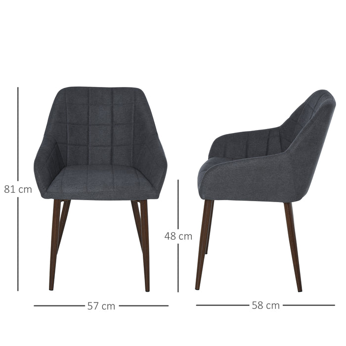 Linen-Feel Fabric Dining Chair Set of 2 - Mid-Back Cushioned Leisure Chairs with Steel Legs - Comfortable Padded Armchair for Dining Room Comfort