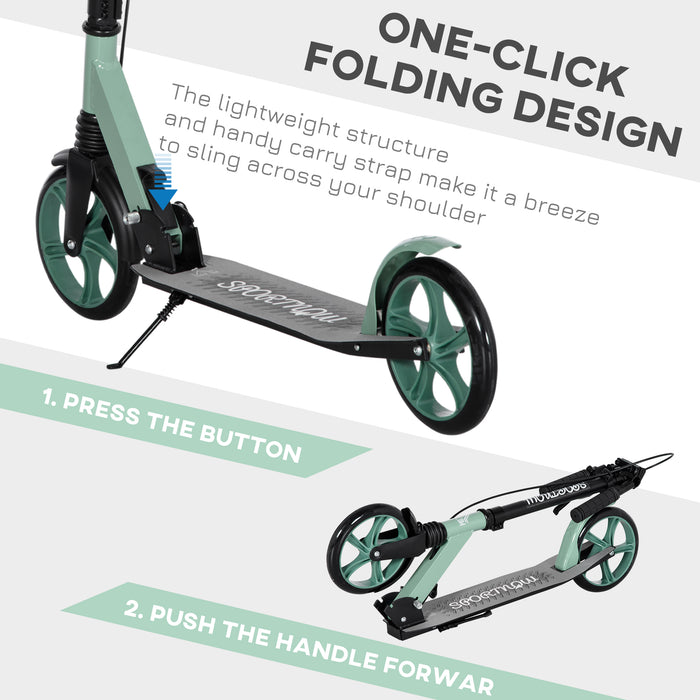 Adjustable Handlebar Kick Scooter with One-Click Folding - Teen & Adult Scooter with Kickstand, Dual Brakes, Shock Absorption, 200mm Wheels - Portable Commuting Scooter for Ages 14+