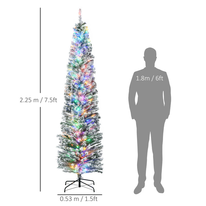 Artificial Prelit Christmas Tree, 7.5 Ft - Warm White LED Lights, Flocked Tips, Adorned with Berries and Pine Cones - Festive Holiday Decoration for Home
