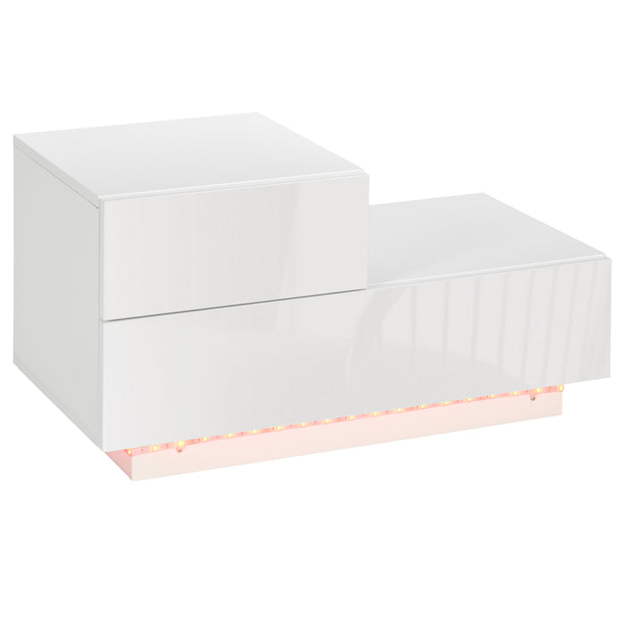 Modern High Gloss Bedside Cabinets with Drawers - Sleek Nightstand with RGB LED Lighting & Remote Control - Perfect for Bedroom & Living Room Ambiance