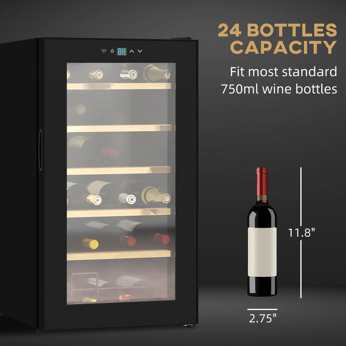 24 Bottles Freestanding Wine Fridge - 65L Single Zone Cooler with Digital Touch Screen, LED Lighting, Glass Door - Ideal for Wine Enthusiasts and In-Home Bars